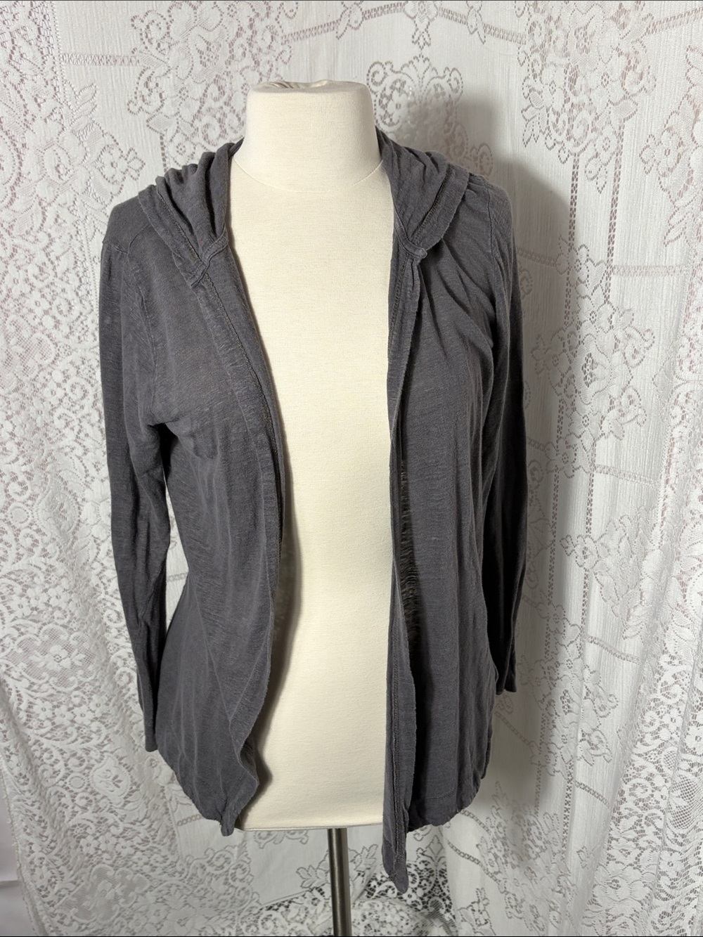 Cynthia Rowley Gray Hooded Open-Front Cardigan